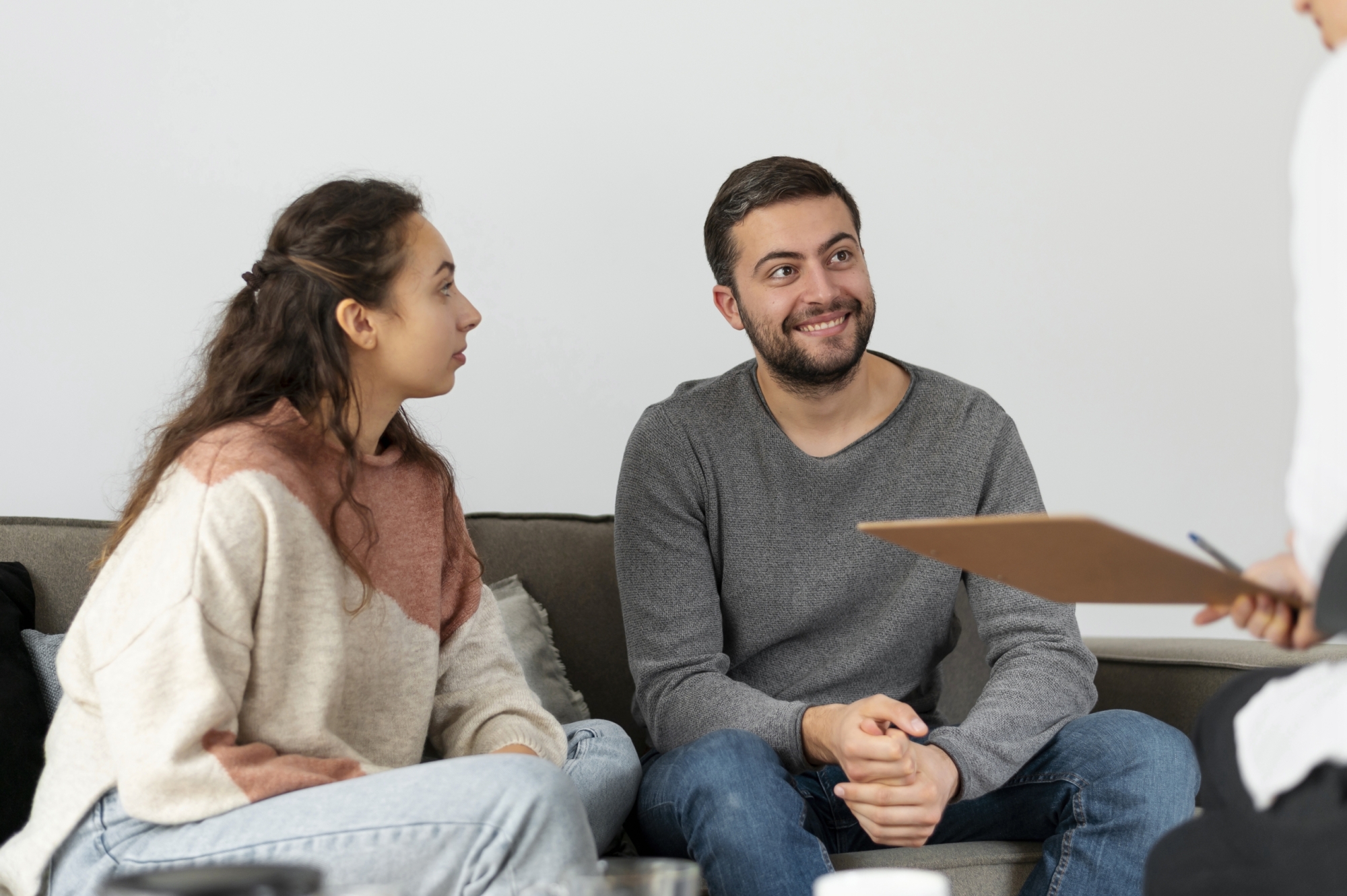 couple talking to therapist