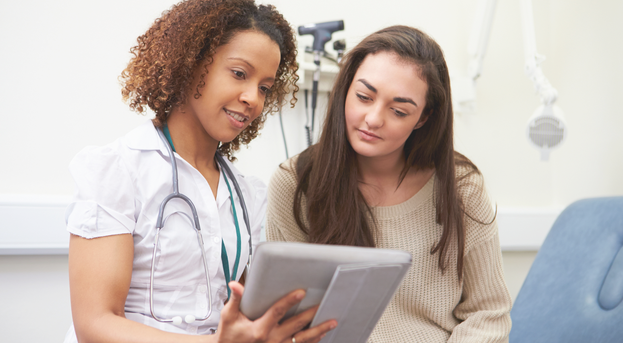 female patient with nurse